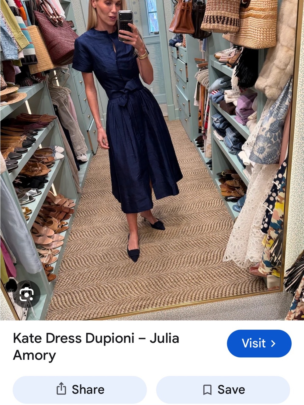 Julia Amory Midi Dress in Navy with Tie Waist